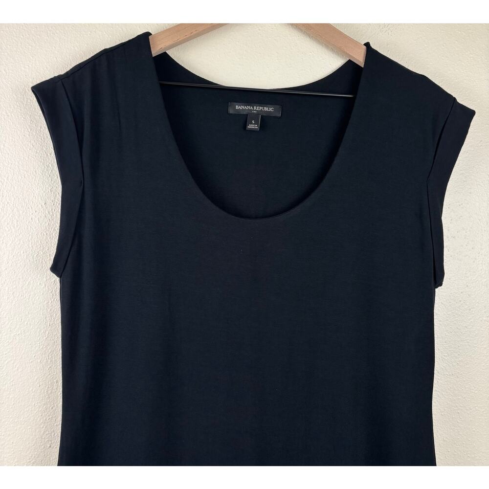 Banana Republic Midi T-Shirt Dress Black Size Small Scoop Neck Stretch - Picture 5 of 12